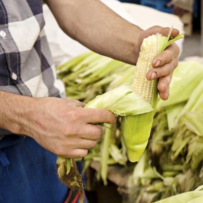 Fresh corn human hand peeling