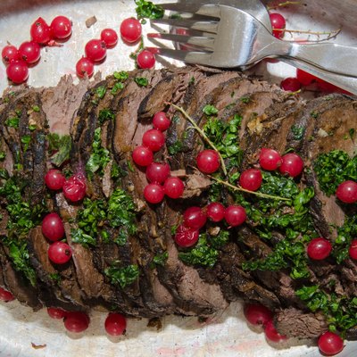 Moose steak in slices