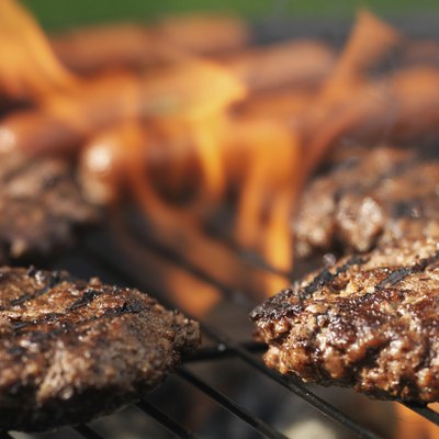 hamuburgers and hotdogs cooking panorama