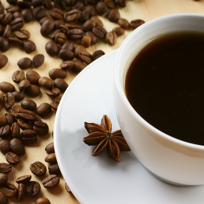 Coffee with cinnamon and beans