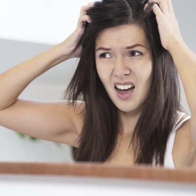 Woman having a bad hair day