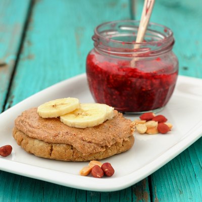 Breakfast of homemade cookie with peanut butter