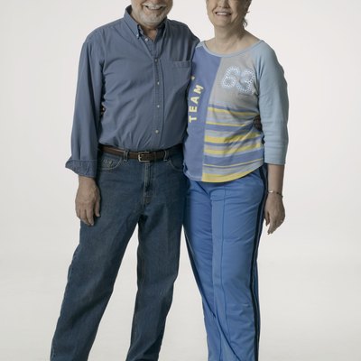 Senior couple, posing in studio, portrait