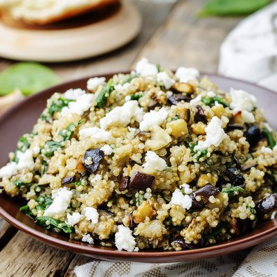 quinoa spinach eggplant feta salad