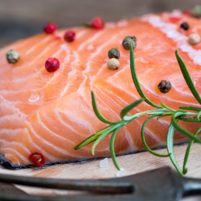 Raw Salmon Fish Fillet with Fresh Herbs
