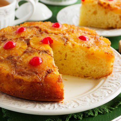 Upside down pineapple cake with caramel.
