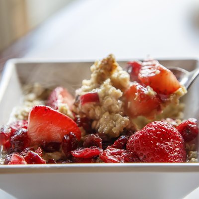 Hot Oatmeal with Strawberries and Cranberries