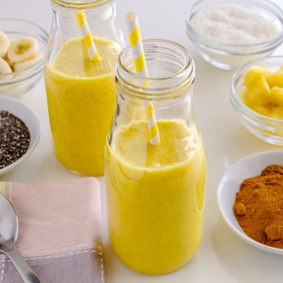Pineapple, Banana, Coconut, Turmeric and Chia Seed Smoothies