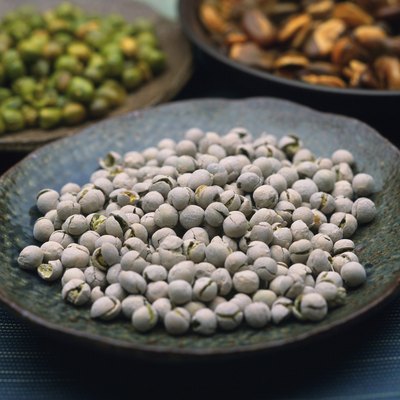Image of Three Plates, Each With Different Kinds of Peas and Beans, High Angle View, Differential Focus