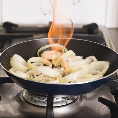 Pan on fire on stove