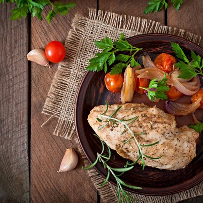 healthy baked chicken breast with vegetables