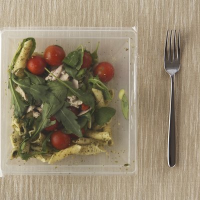 "Pre-packaged, microwaveable Chicken and Vegetable Pasta ready me"