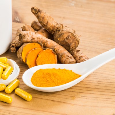 Homemade turmeric capsule from freshly grounded turmeric roots.