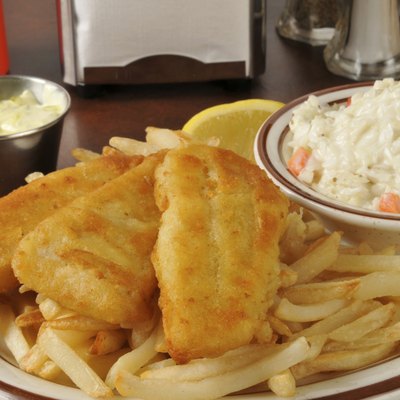 Fish and chips with coleslaw