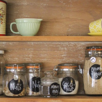 Vintage Kitchen Hutch with baking ingredients