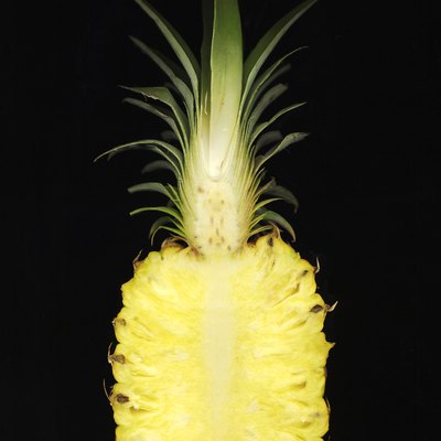 Pineapple (Ananas comosus) cut in half