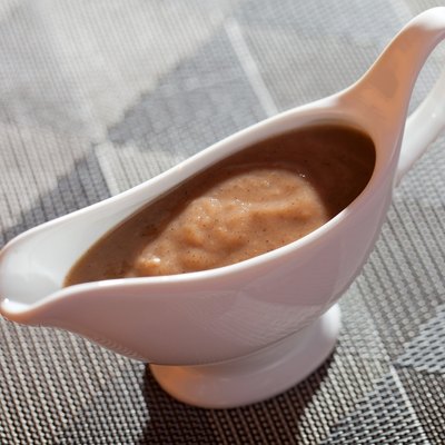 Mushroom sauce in gravy boat