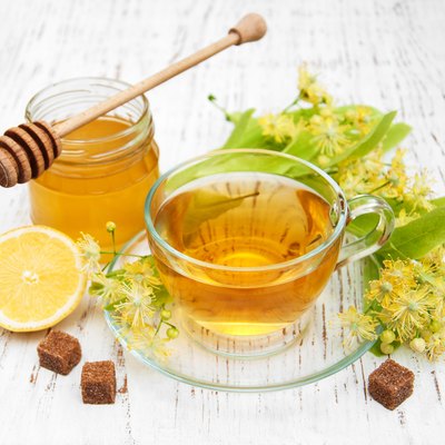 cup of herbal tea with linden flowers