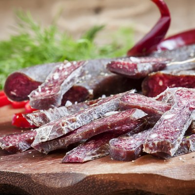 Sliced smoked sausage with garlic and pepper