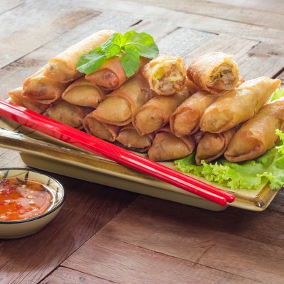 Fried Spring rolls food on wood background