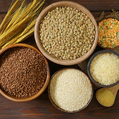 assortment of different grains - buckwheat, rice, lentils, quinoa