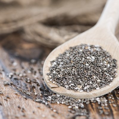 Chia Seeds on a wooden spoon