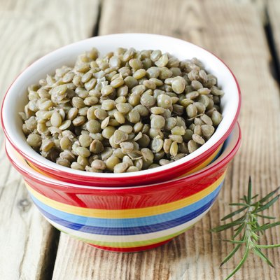 Boiled green lentils in a bowl