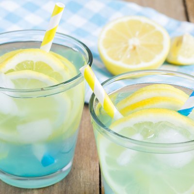 Blue lemonade with fresh lemons