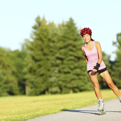 Skating woman on rollerblades
