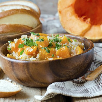 Pumpkin stew with rice and meat