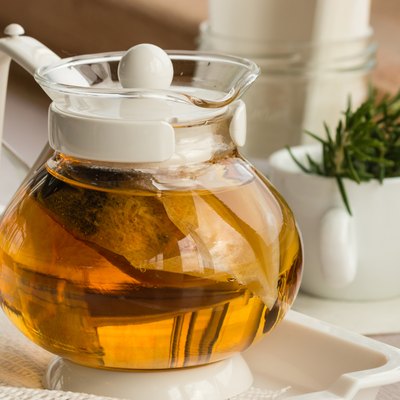 glass teapot with herbal infussion