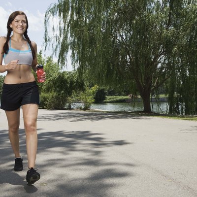 Woman running in street