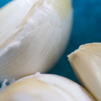 Close-up view of garlic cloves.