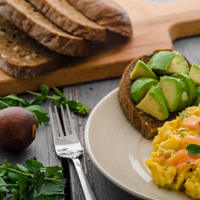 Salmon scrambled eggs and avocado toast