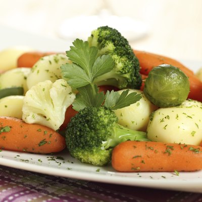 boiled vegetables carrots broccoli and potato