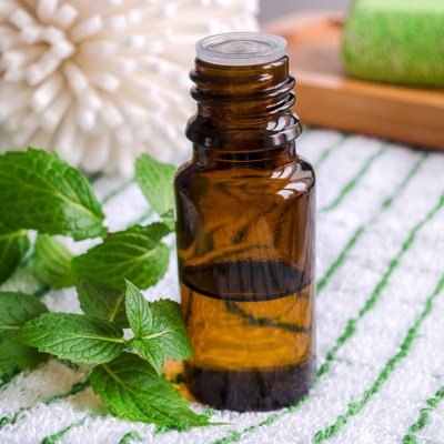 Small bottle of essential mint oil