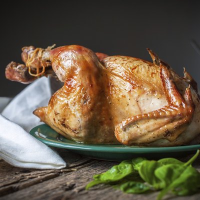 Chicken Grill on the Wooden Table, grey background