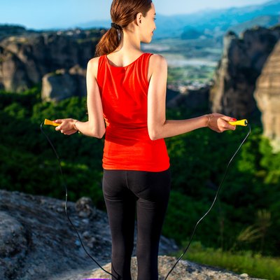 Woman having exercise in the mountains