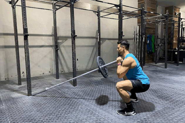 Proper form for landmine squat to press.
