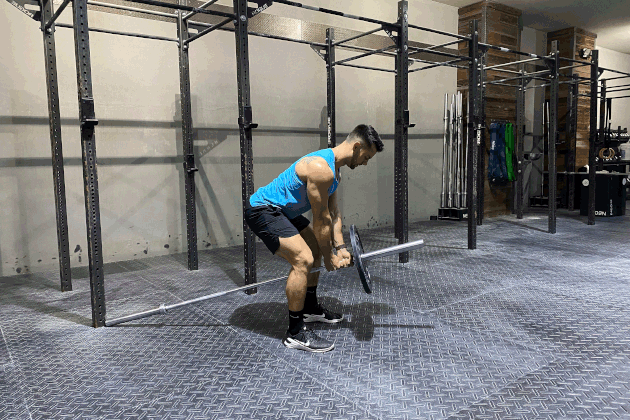 Proper form for landmine row.