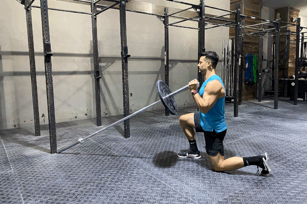 Proper form for half kneeling landmine press.