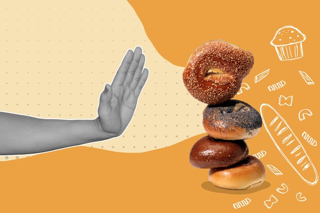 Hand up against bagels