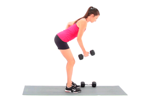 Woman demonstrating how to do a dumbbell row