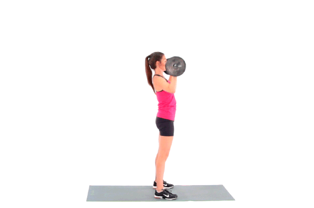 Woman demonstrating how to do a shoulder press