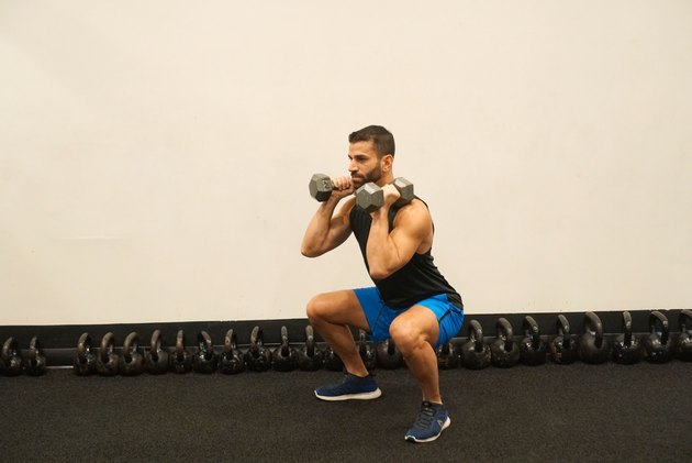 Man demonstrating how to do dumbbell front squats