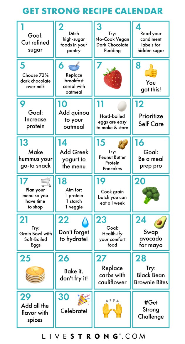 Get Strong in 2019 Challenge printable recipe calendar
