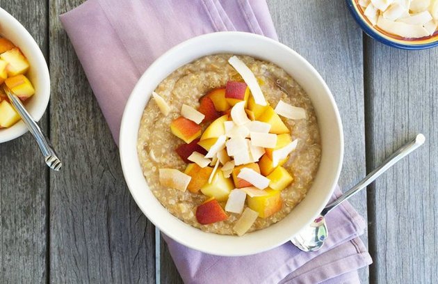 quinoa breakfasts Peaches and Creamy Coconut Quinoa Oatmeal Bowl
