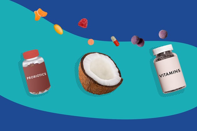 illustration depicting gut health supplements and foods for weight management trends of 2020