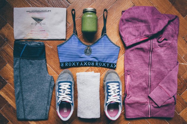 flat lay image of gym clothes