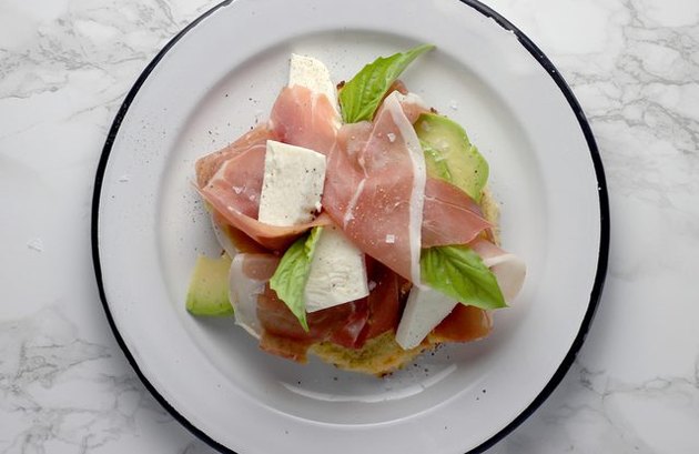 Prosciutto Mozzarella Avocado Toast on Cauliflower Bread